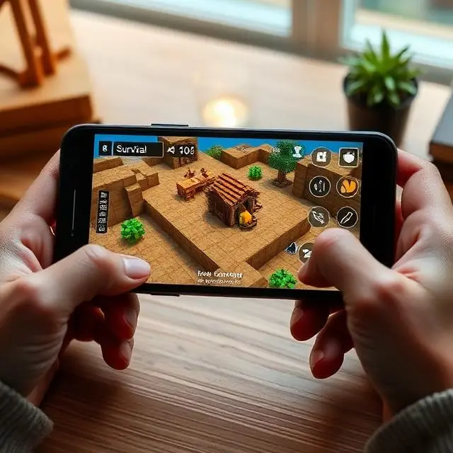 Minecraft APK mobile gameplay showing survival world and building environment on Android phone