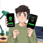 A beginner-friendly illustration showing Spotify APK installation on an Android phone with a comparison between official app and mod APK risks.