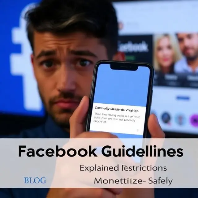 Facebook guidelines explained showing account restriction warning and community standards violation on mobile screen